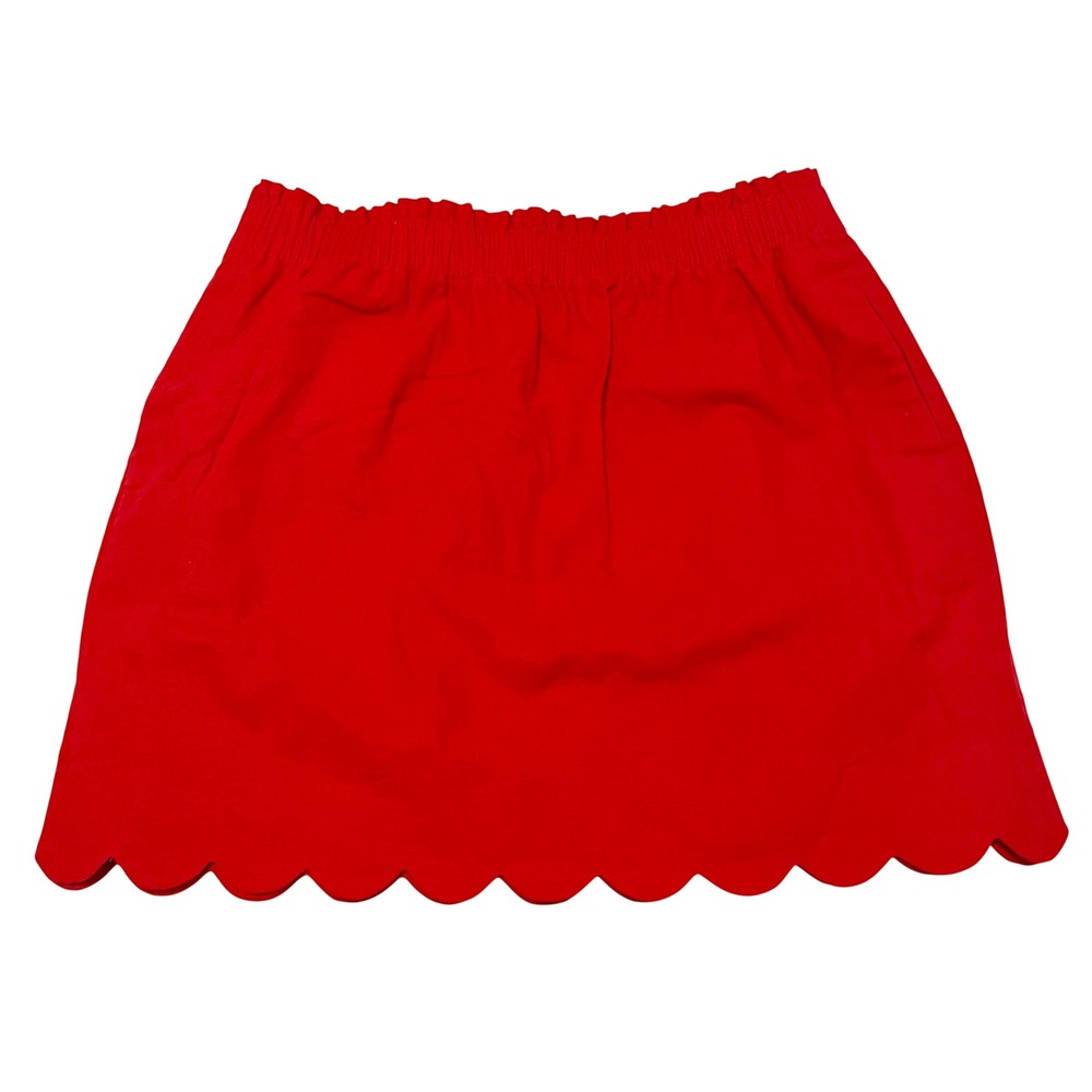J.Crew Red Scalloped Hem Linen Cotton Blend Mini Skirt Size 12 Pockets - Picture 4 of 10